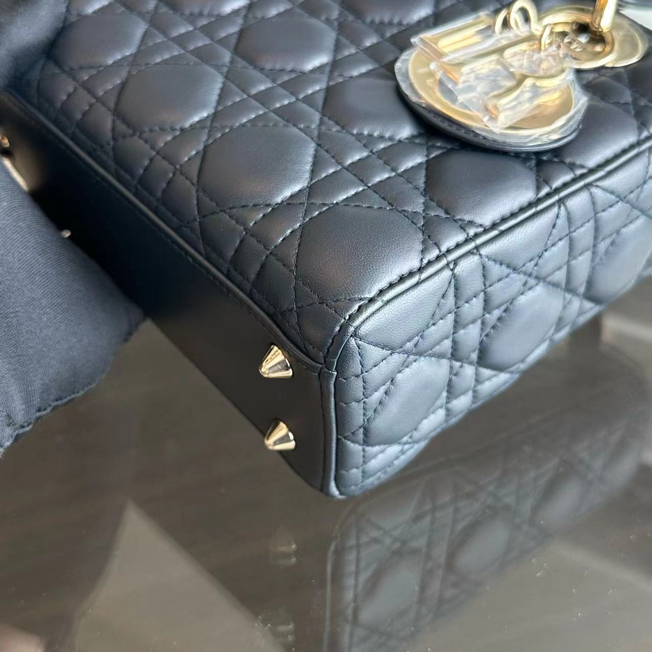 Dior Lady Small Cannage Lambskin Charm Badge ABC MYABC Dark Grey Gray GHW - Luxury Evermore
