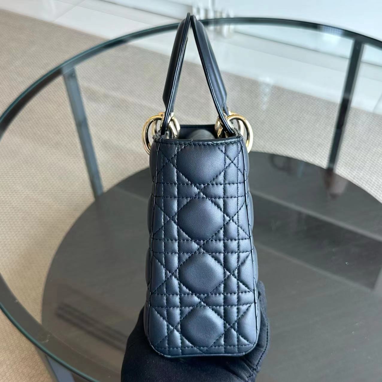 Dior Lady Small Cannage Lambskin Charm Badge ABC MYABC Dark Grey Gray GHW - Luxury Evermore