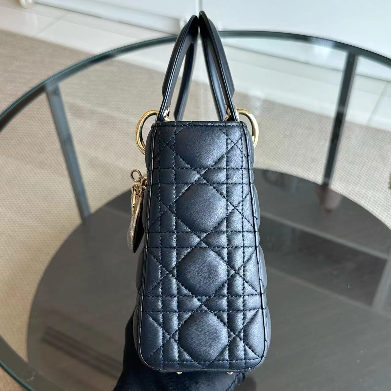 Dior Lady Small Cannage Lambskin Charm Badge ABC MYABC Dark Grey Gray GHW - Luxury Evermore