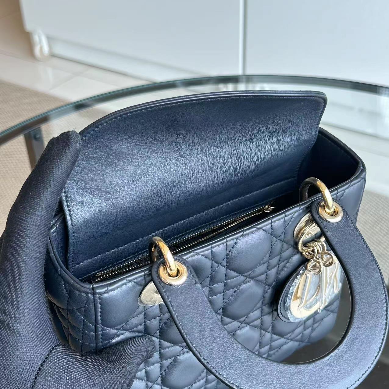 Dior Lady Small Cannage Lambskin Charm Badge ABC MYABC Dark Grey Gray GHW - Luxury Evermore