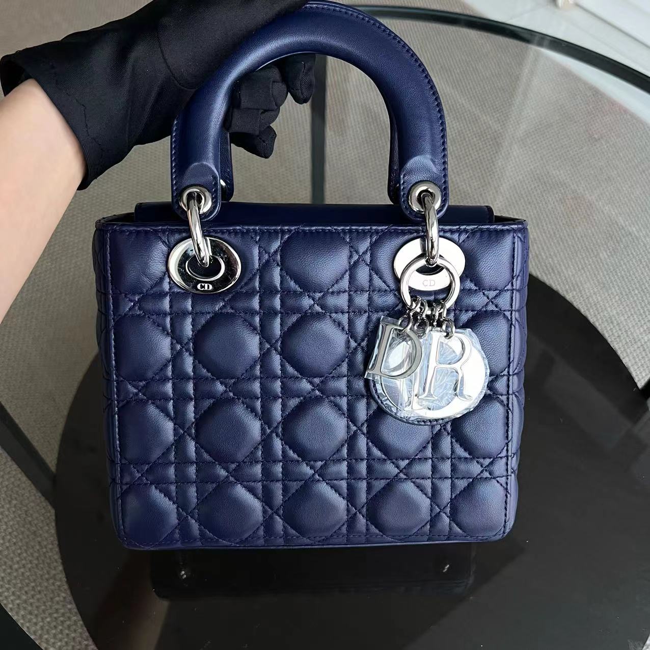 Dior Lady Small Cannage Lambskin Dark Blue Silver ABC MyABC Hardware - Luxury Evermore