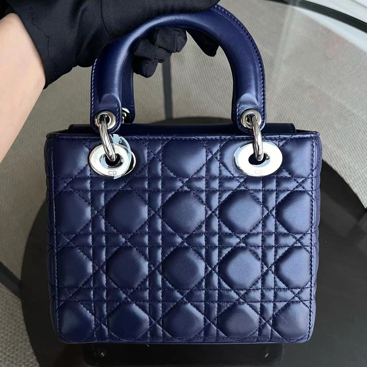 Dior Lady Small Cannage Lambskin Dark Blue Silver ABC MyABC Hardware - Luxury Evermore