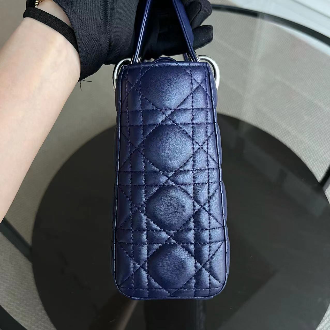 Dior Lady Small Cannage Lambskin Dark Blue Silver ABC MyABC Hardware - Luxury Evermore