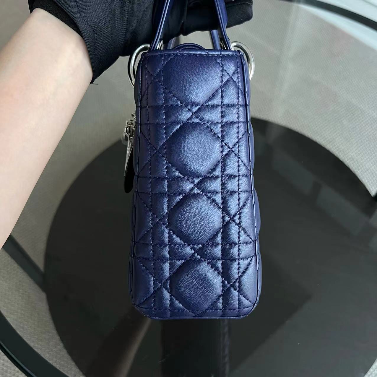 Dior Lady Small Cannage Lambskin Dark Blue Silver ABC MyABC Hardware - Luxury Evermore