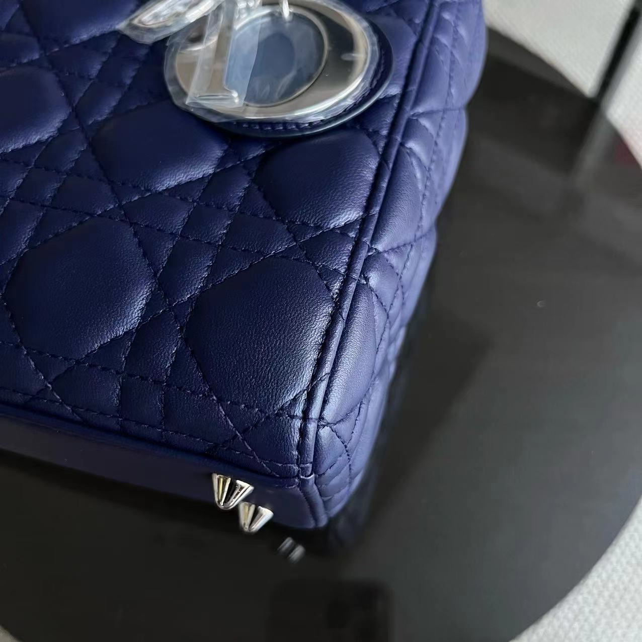 Dior Lady Small Cannage Lambskin Dark Blue Silver ABC MyABC Hardware - Luxury Evermore