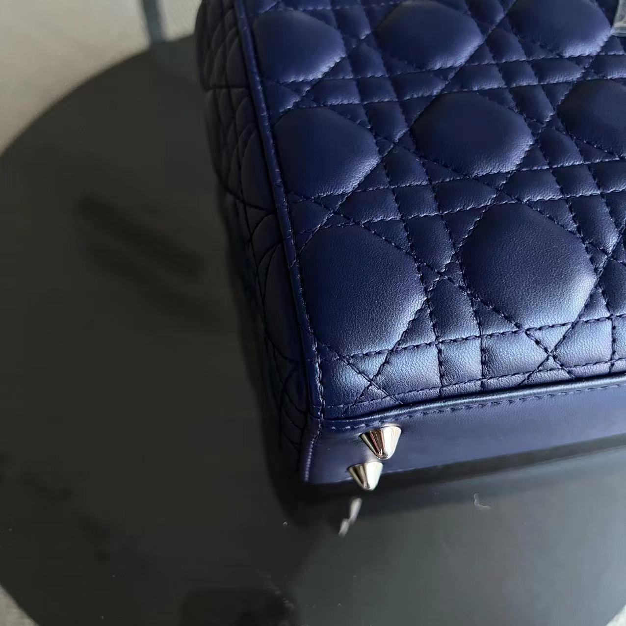 Dior Lady Small Cannage Lambskin Dark Blue Silver ABC MyABC Hardware - Luxury Evermore