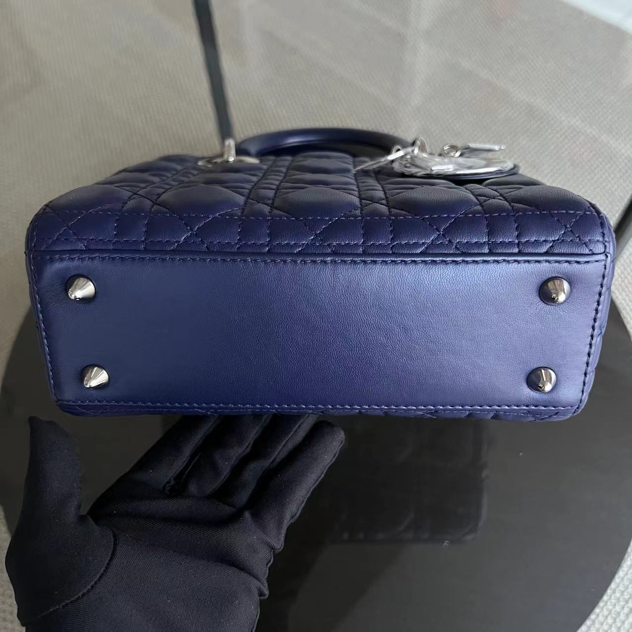 Dior Lady Small Cannage Lambskin Dark Blue Silver ABC MyABC Hardware - Luxury Evermore