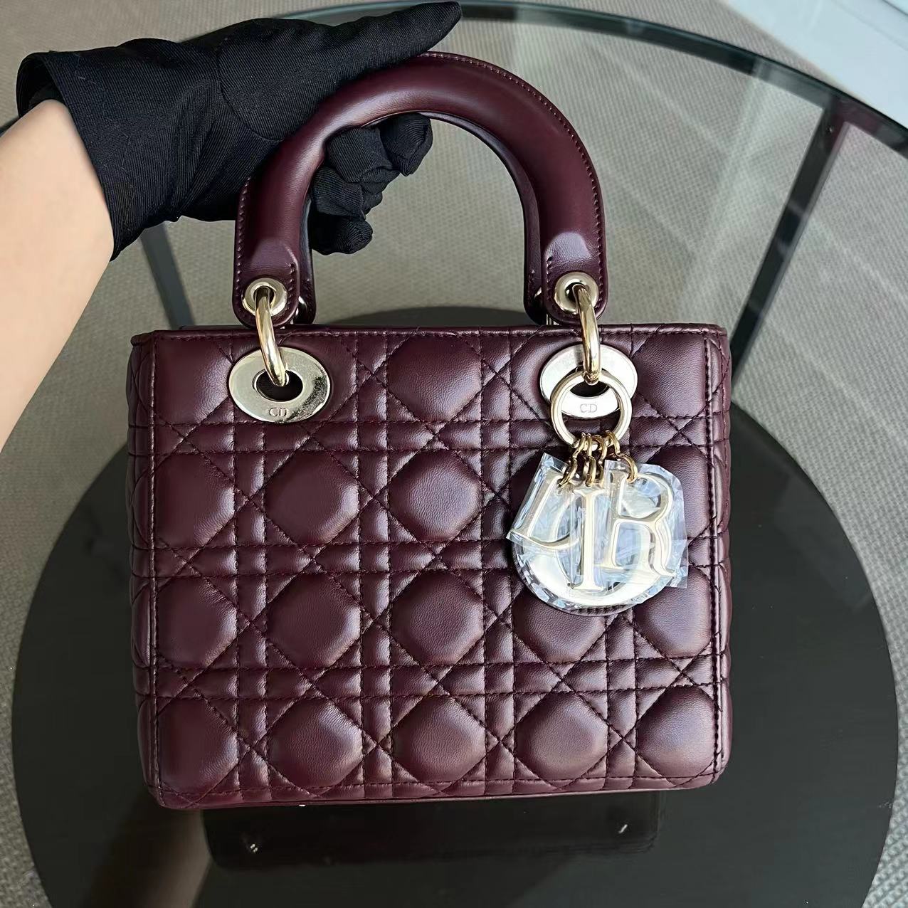 Dior Lady Small Cannage Lambskin Dark Red Burgundy Golden Hardware ABC MyABC - Luxury Evermore