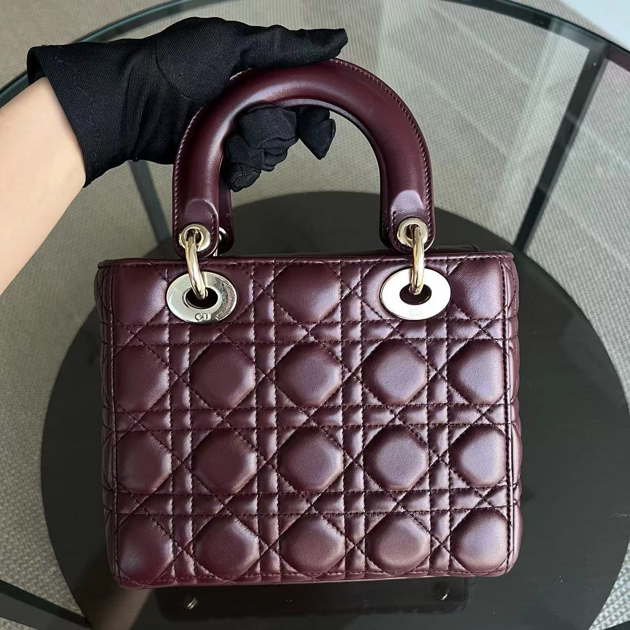 Dior Lady Small Cannage Lambskin Dark Red Burgundy Golden Hardware ABC MyABC - Luxury Evermore