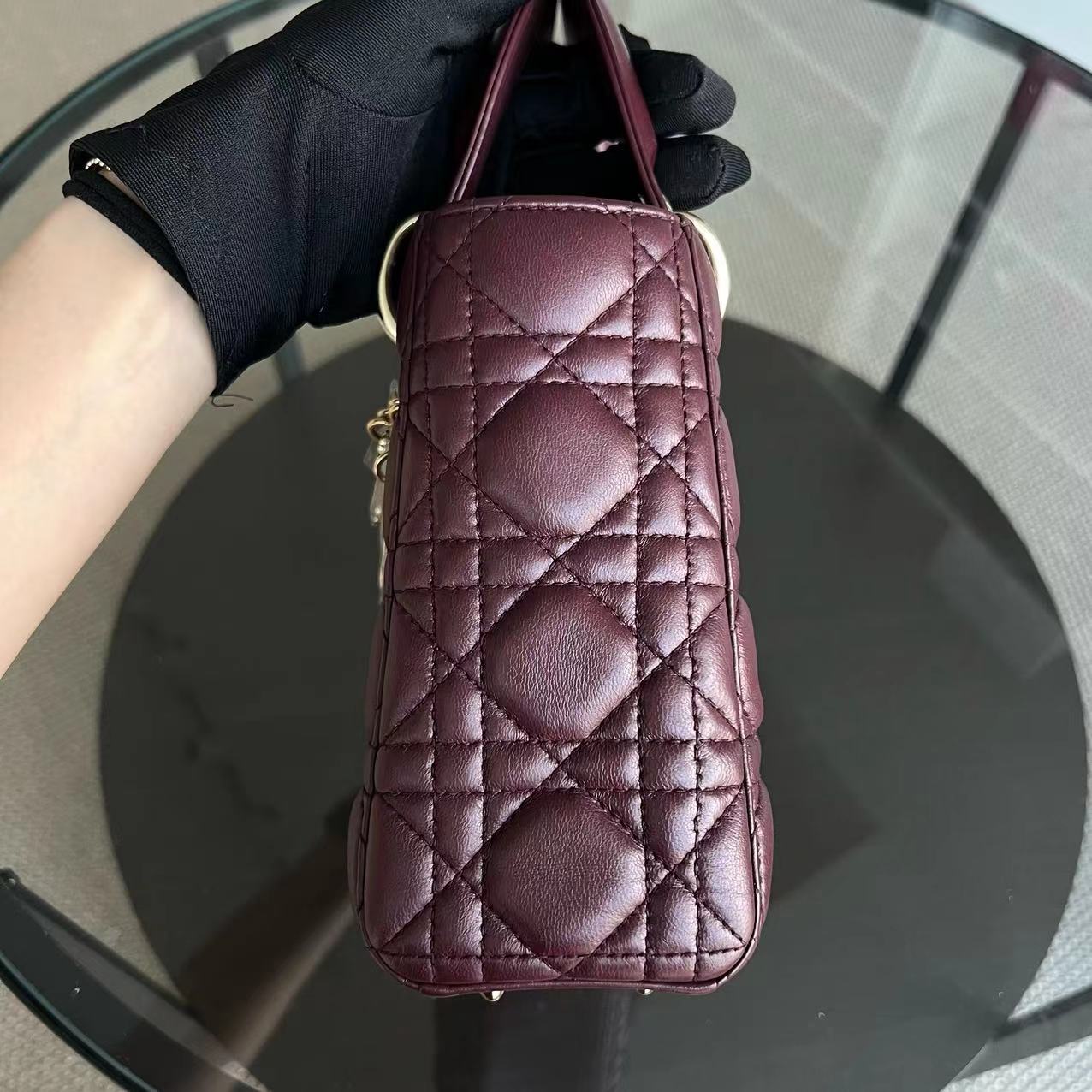 Dior Lady Small Cannage Lambskin Dark Red Burgundy Golden Hardware ABC MyABC - Luxury Evermore