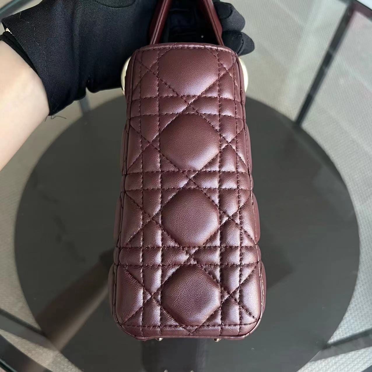 Dior Lady Small Cannage Lambskin Dark Red Burgundy Golden Hardware ABC MyABC - Luxury Evermore