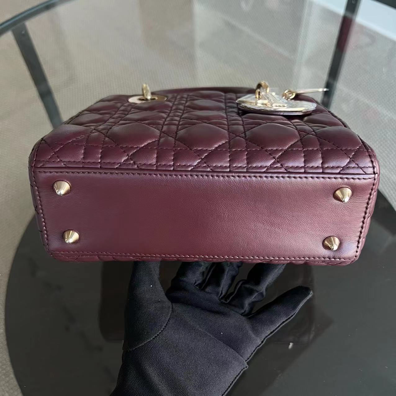 Dior Lady Small Cannage Lambskin Dark Red Burgundy Golden Hardware ABC MyABC - Luxury Evermore