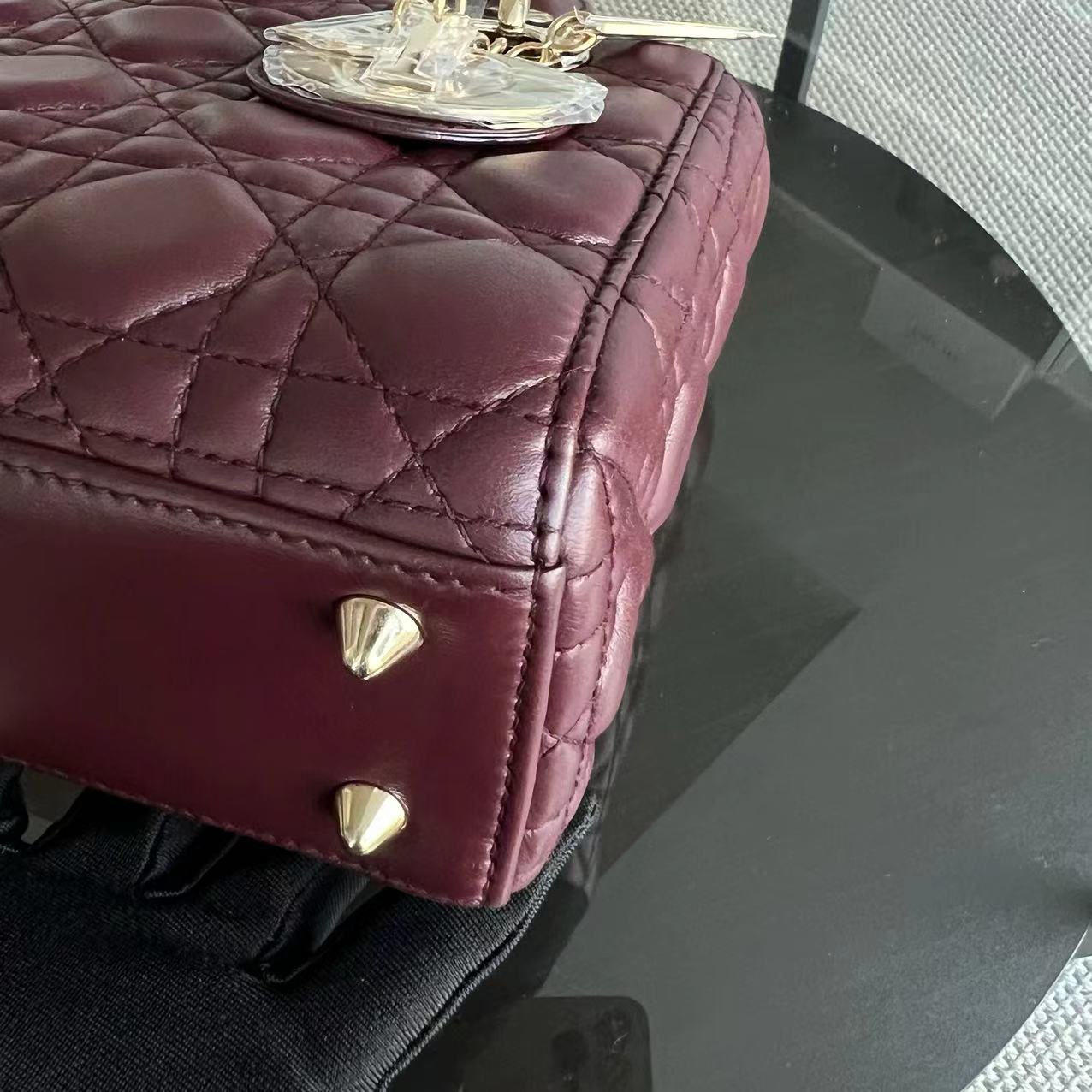 Dior Lady Small Cannage Lambskin Dark Red Burgundy Golden Hardware ABC MyABC - Luxury Evermore