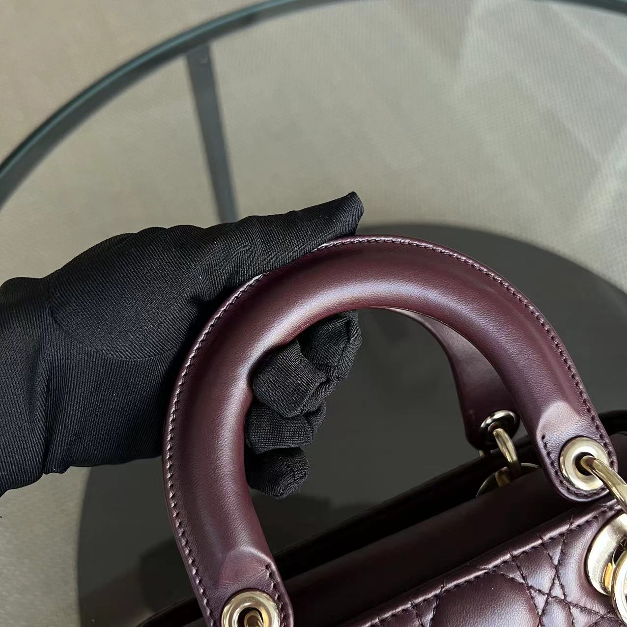 Dior Lady Small Cannage Lambskin Dark Red Burgundy Golden Hardware ABC MyABC - Luxury Evermore