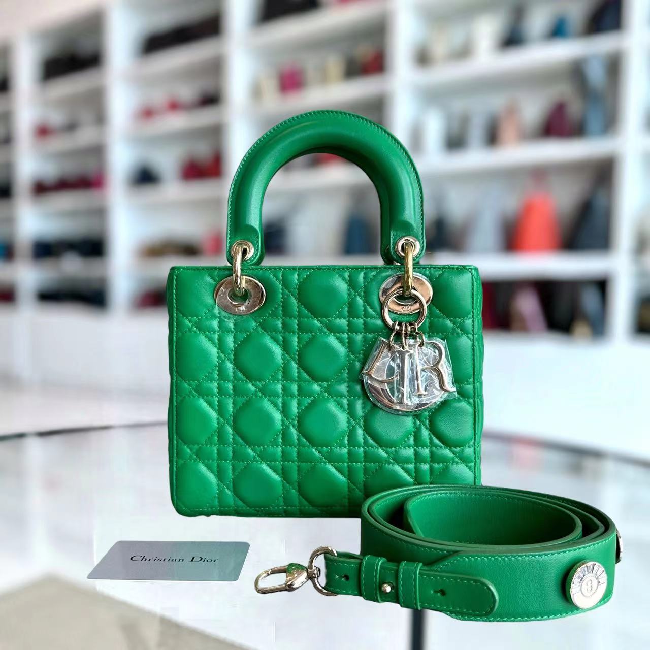 Dior Lady Small Cannage Lambskin Jade Green ABC MyABC Golden Hardware - Luxury Evermore