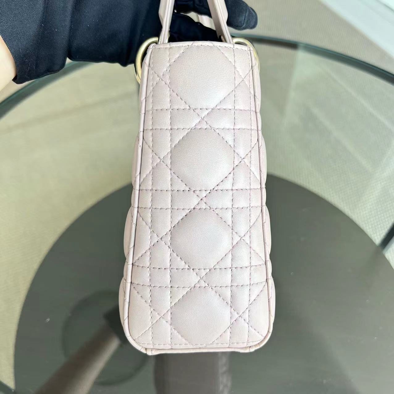 Dior Lady Small Cannage Lambskin Nude Pink Charm Badge ABC MYABC LGHW - Luxury Evermore