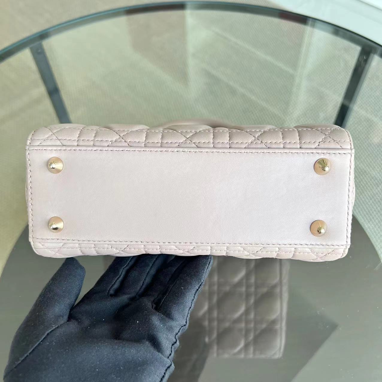 Dior Lady Small Cannage Lambskin Nude Pink Charm Badge ABC MYABC LGHW - Luxury Evermore