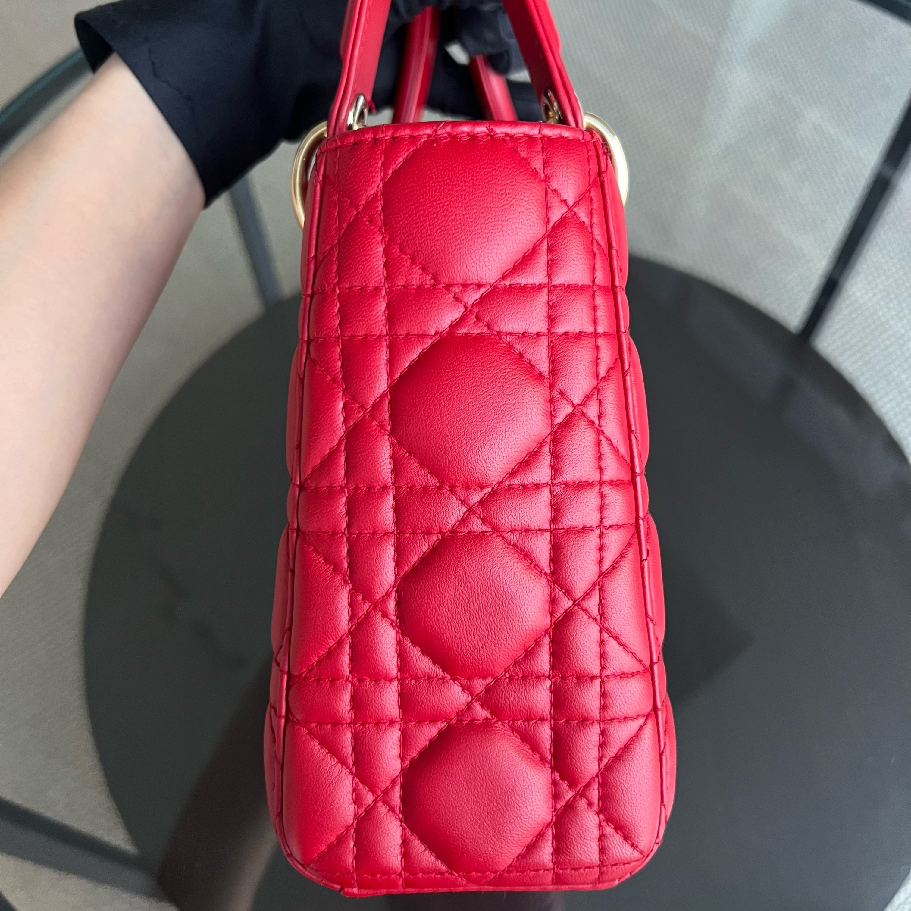 Dior Lady Small Cannage Lambskin Red Golden Hardware - Luxury Evermore