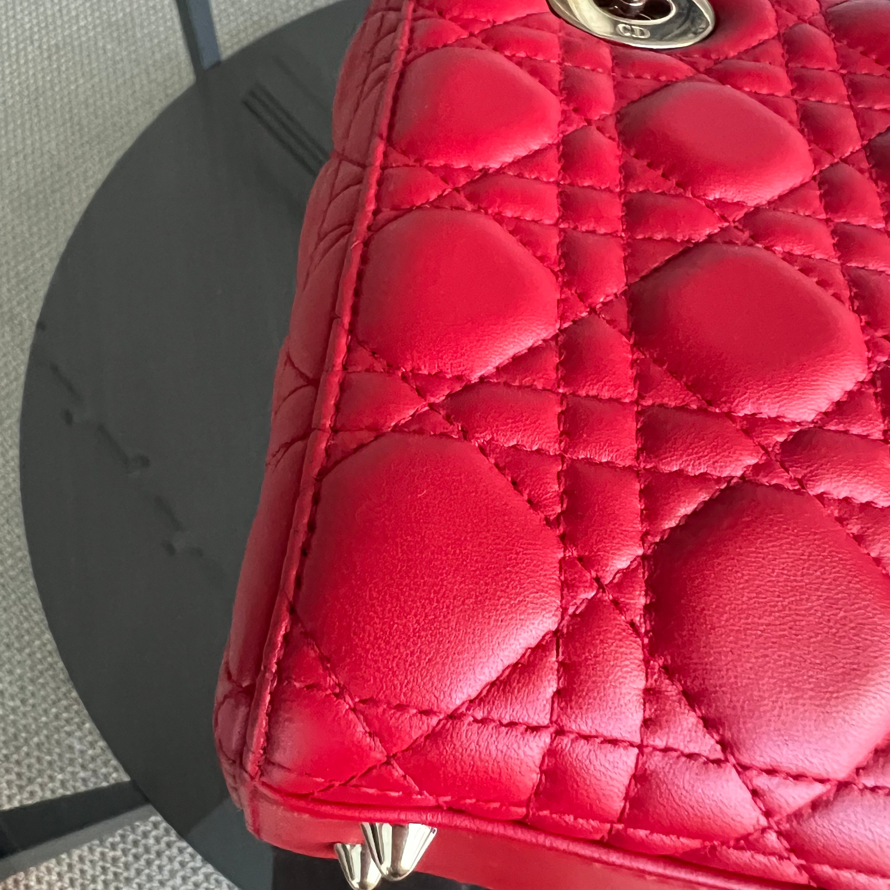 Dior Lady Small Cannage Lambskin Red Golden Hardware - Luxury Evermore