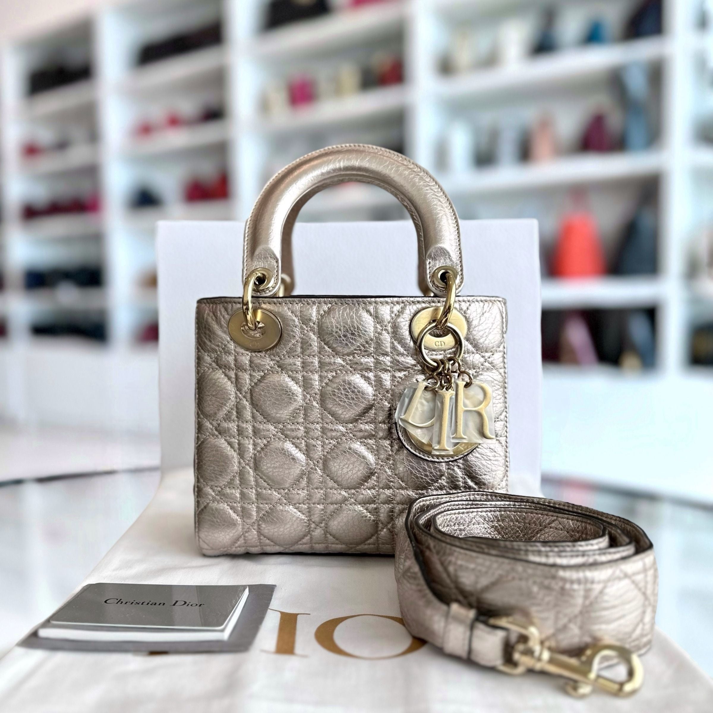 Dior Lady Small Cannage Metallic Calfskin Rose Gold GHW - Luxury Evermore