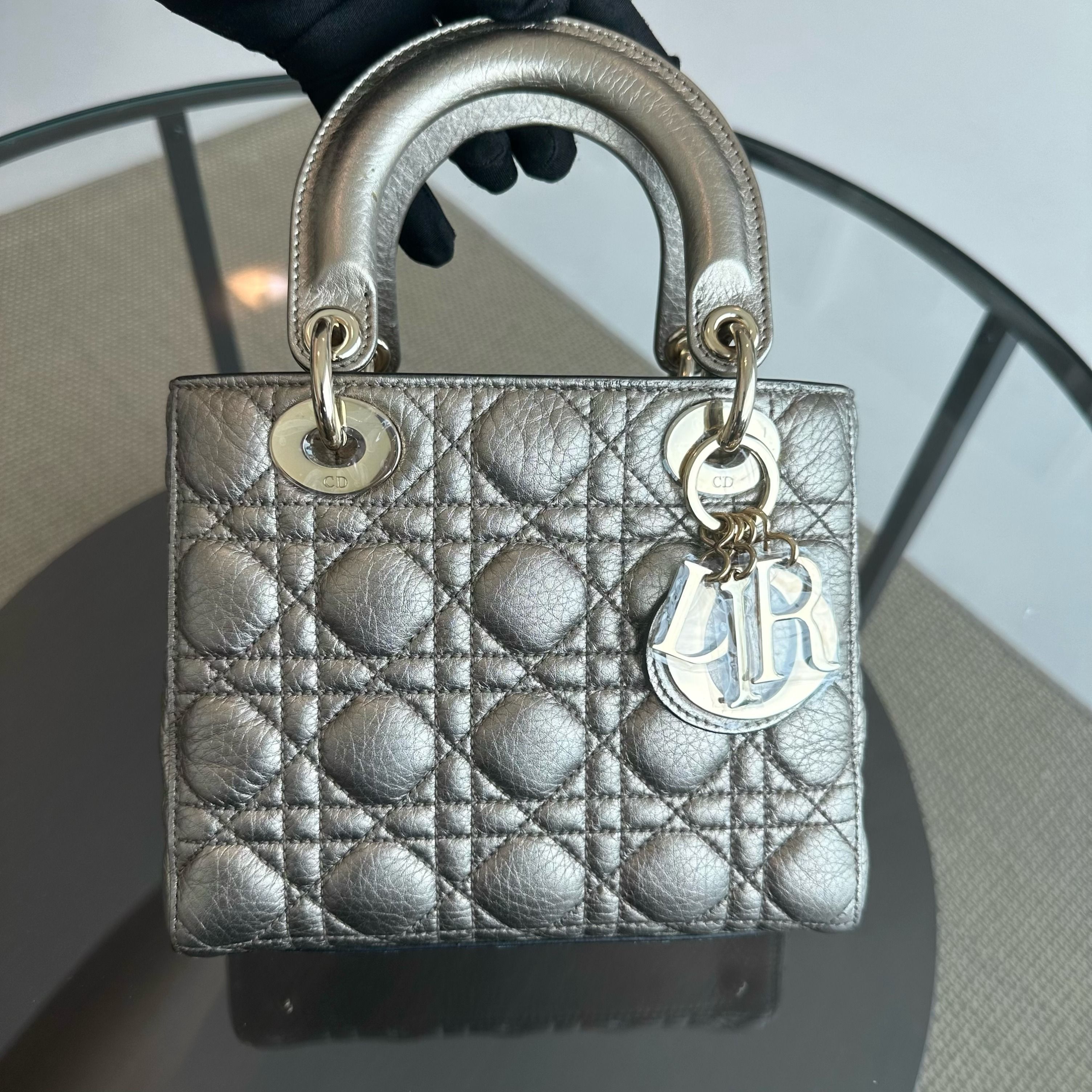 Dior Lady Small Grained Calfskin Metallic Gold GHW - Luxury Evermore