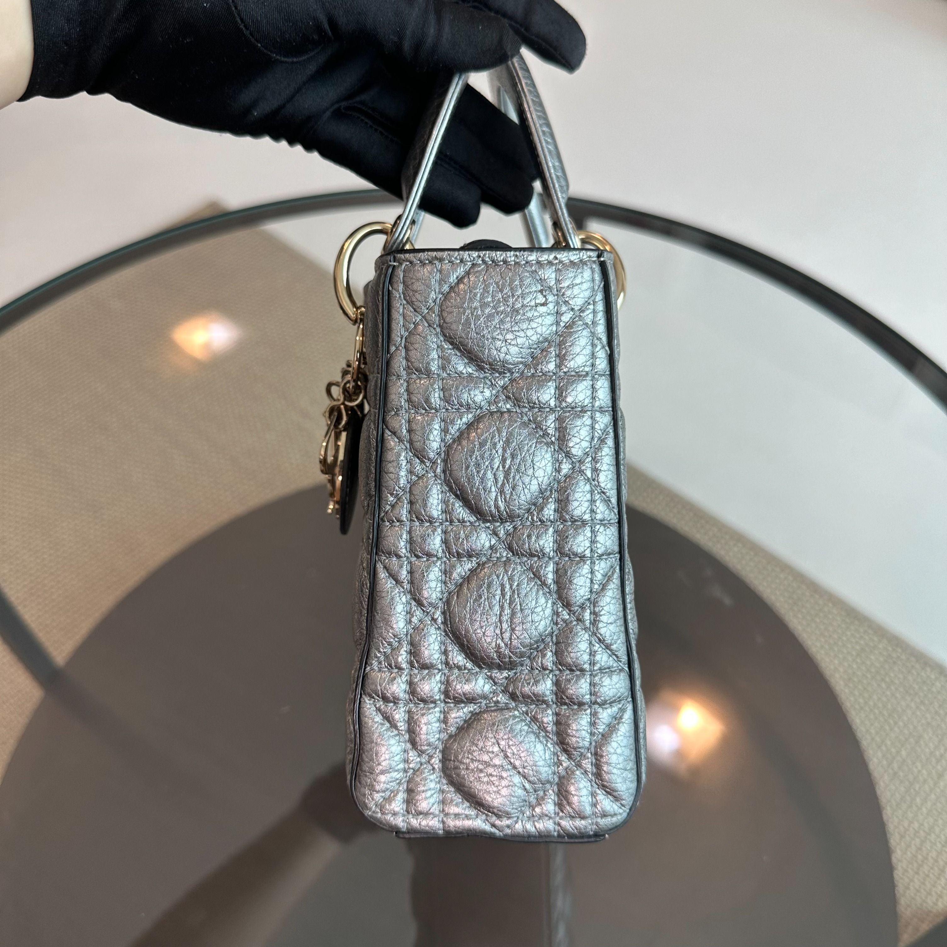 Dior Lady Small Grained Calfskin Metallic Gunmetal GHW - Luxury Evermore