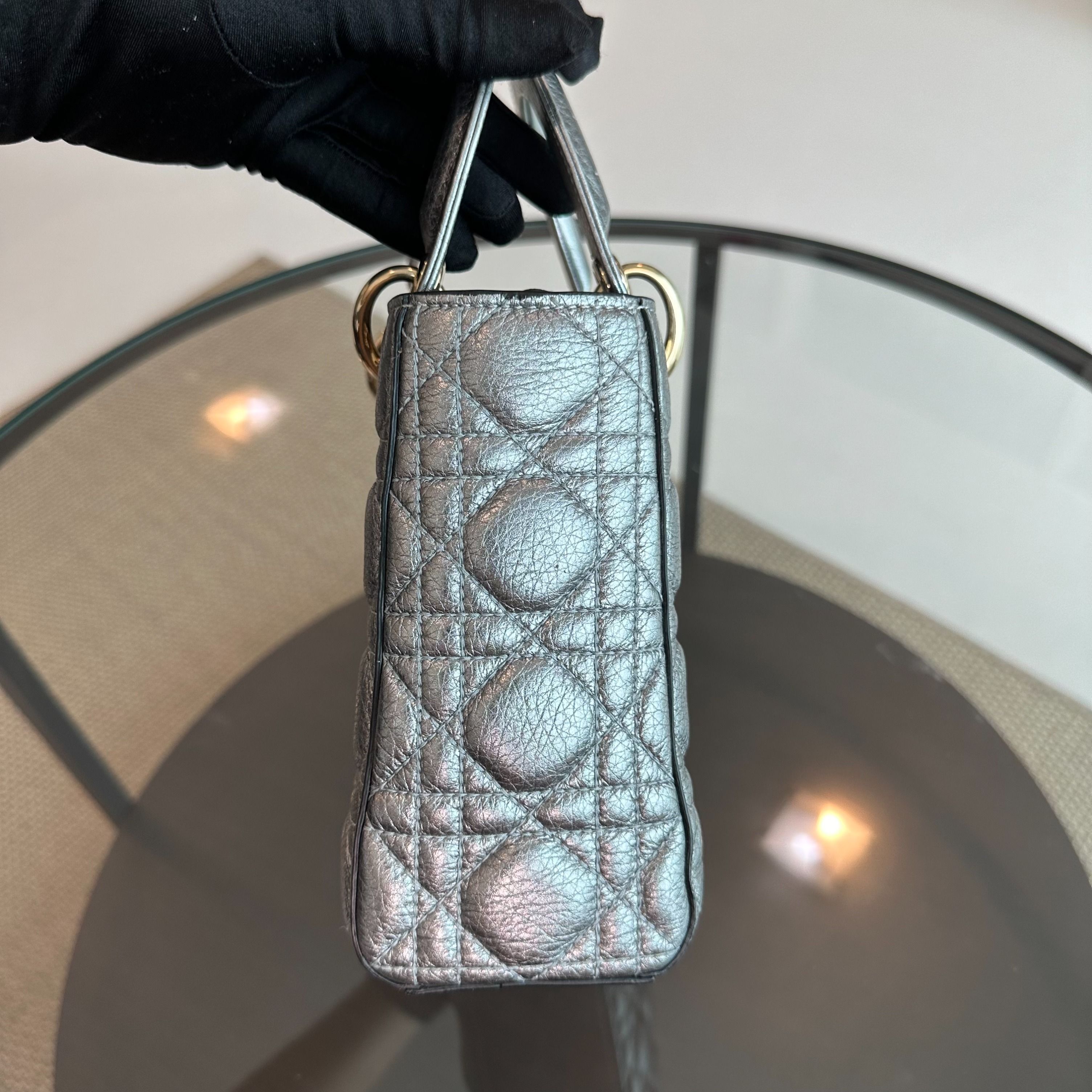 Dior Lady Small Grained Calfskin Metallic Gunmetal GHW - Luxury Evermore