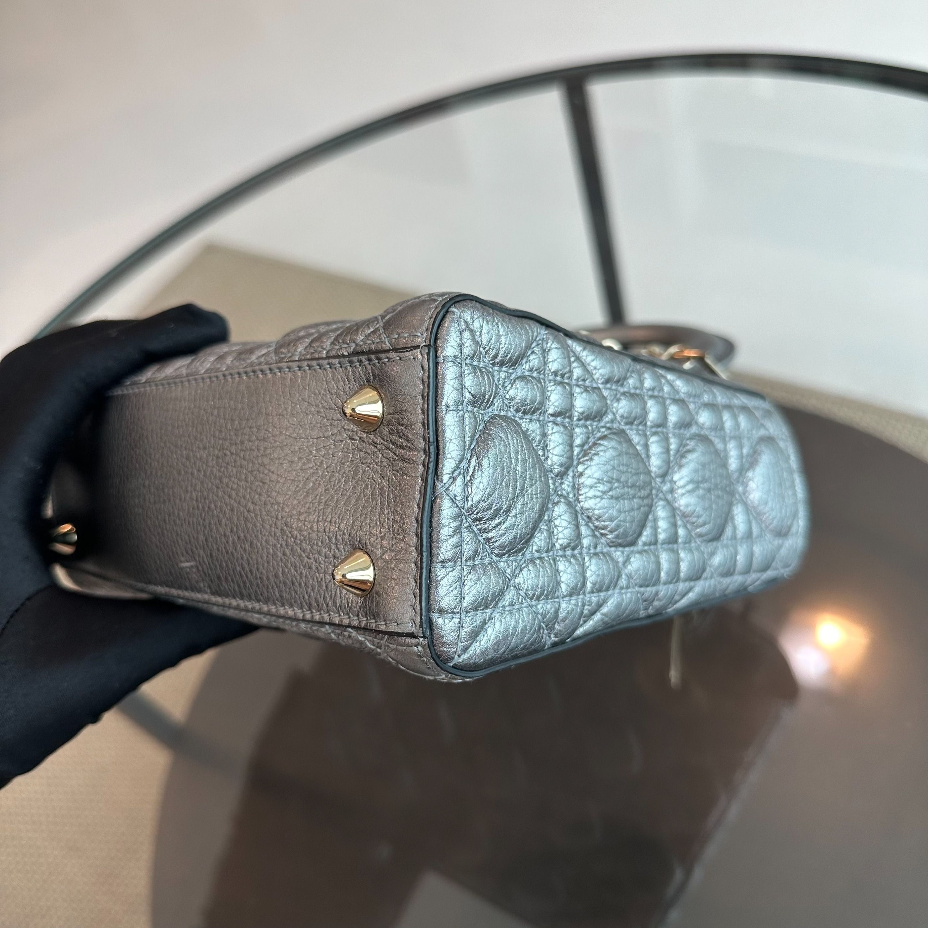 Dior Lady Small Grained Calfskin Metallic Gunmetal GHW - Luxury Evermore