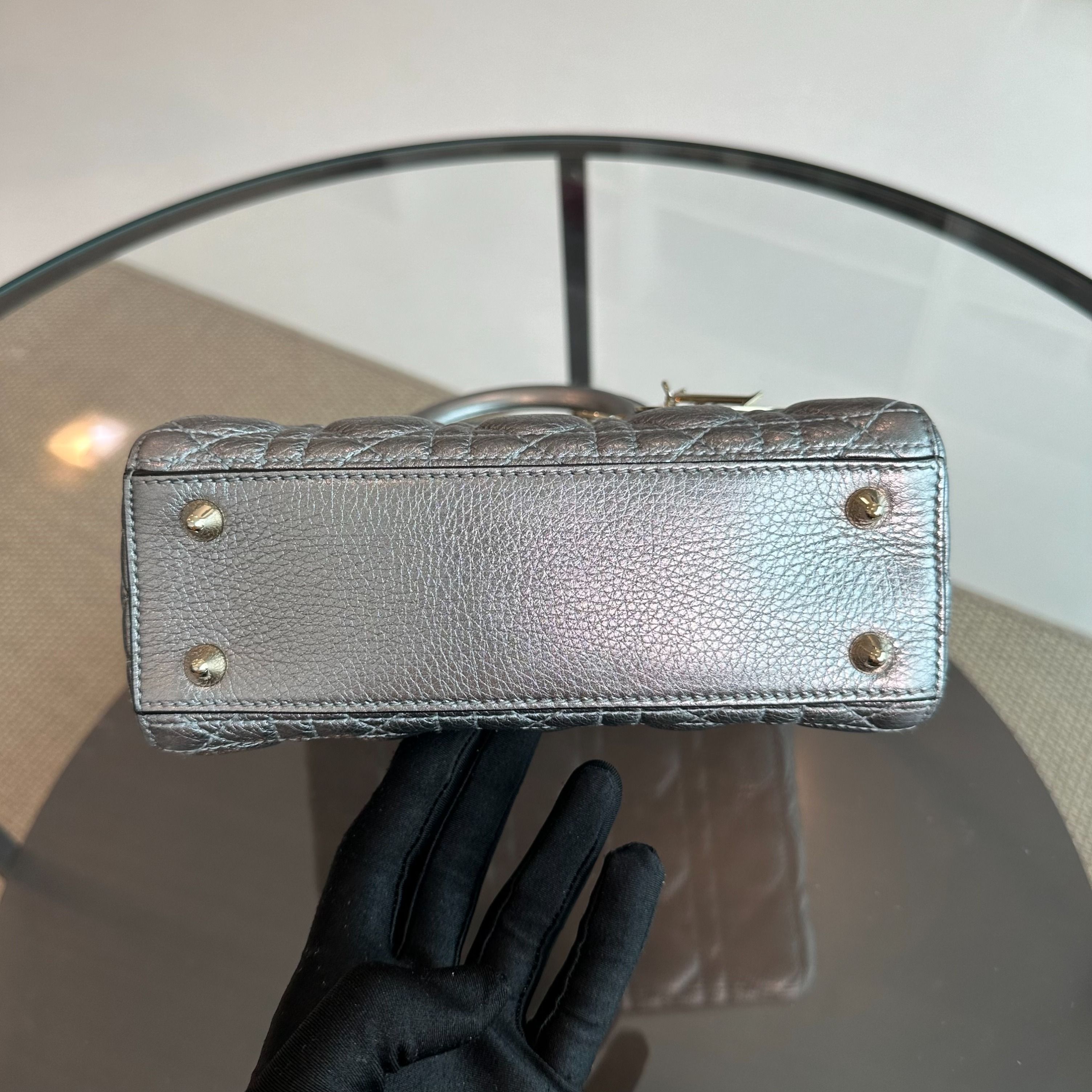 Dior Lady Small Grained Calfskin Metallic Gunmetal GHW - Luxury Evermore