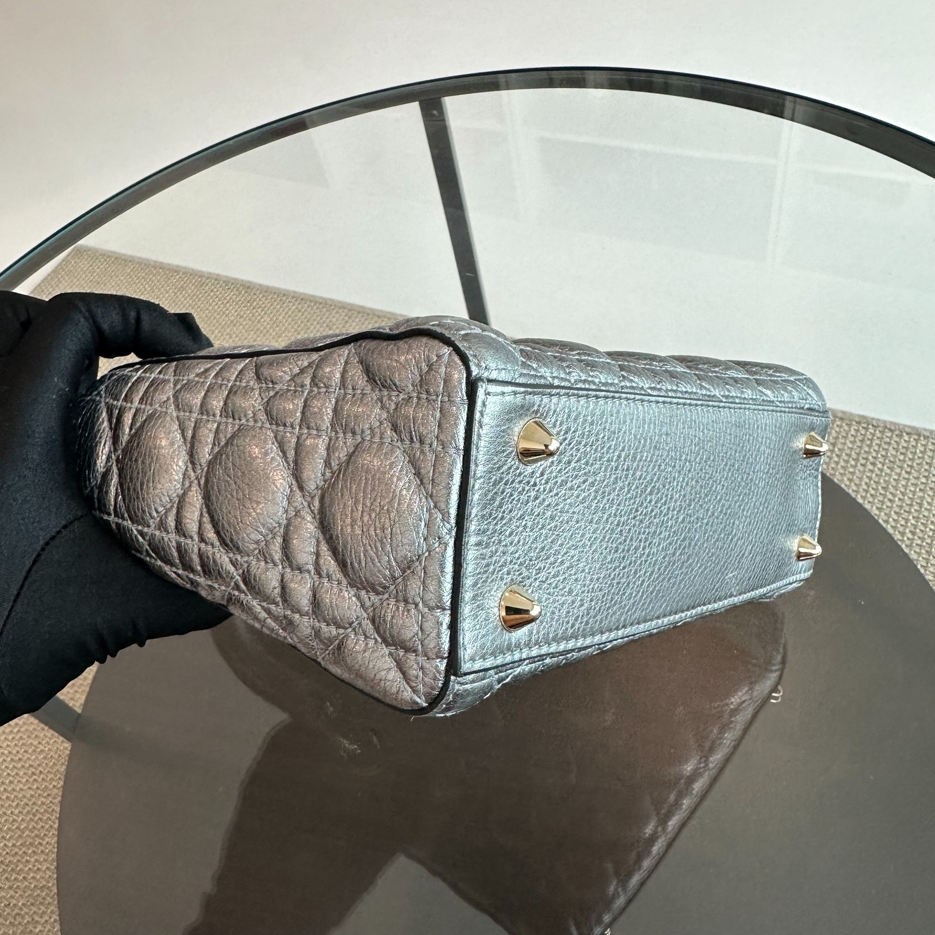 Dior Lady Small Grained Calfskin Metallic Gunmetal GHW - Luxury Evermore