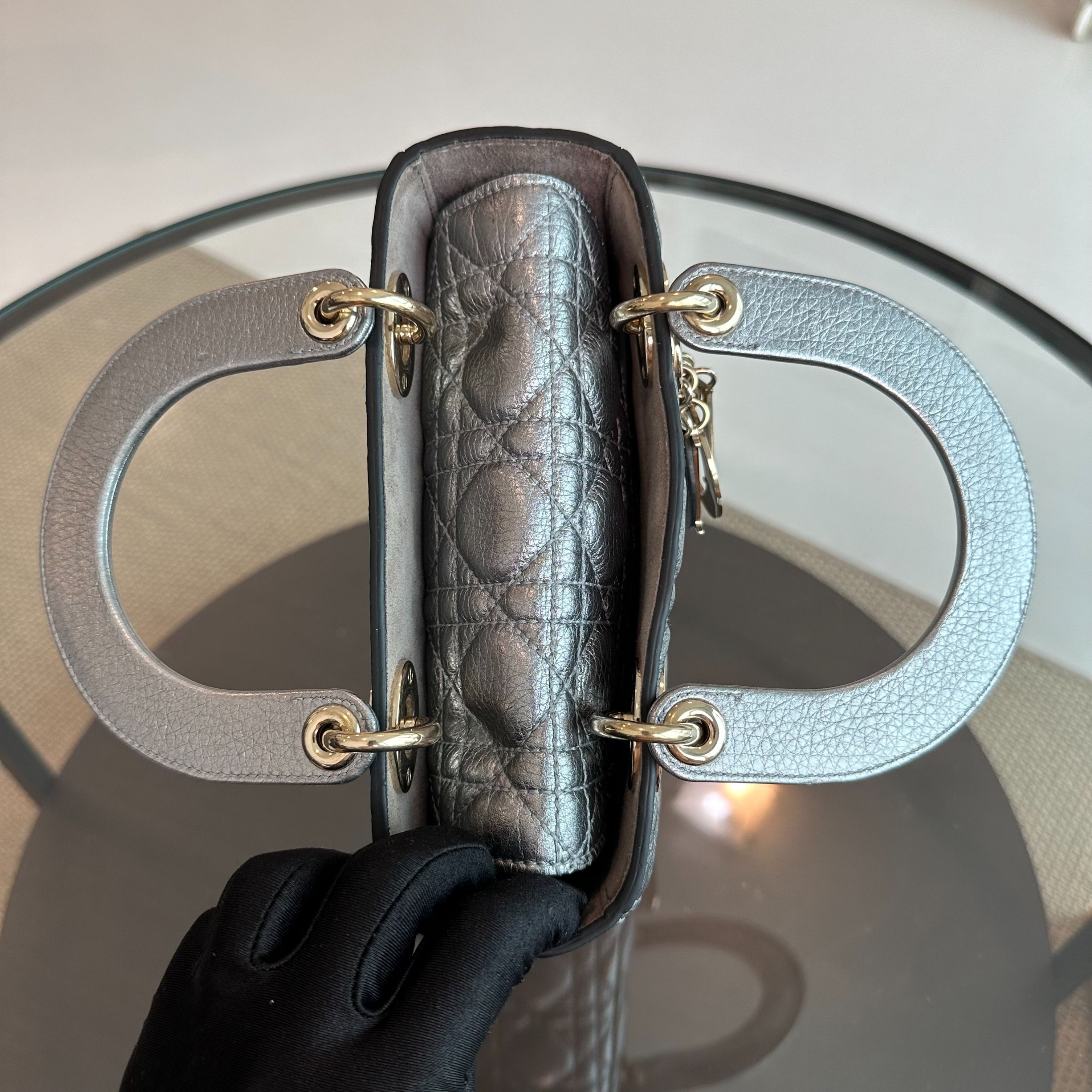 Dior Lady Small Grained Calfskin Metallic Gunmetal GHW - Luxury Evermore