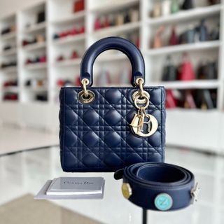 Dior Lady Small Lambskin ABC MyABC Charm Badge Dark Blue GHW - Luxury Evermore
