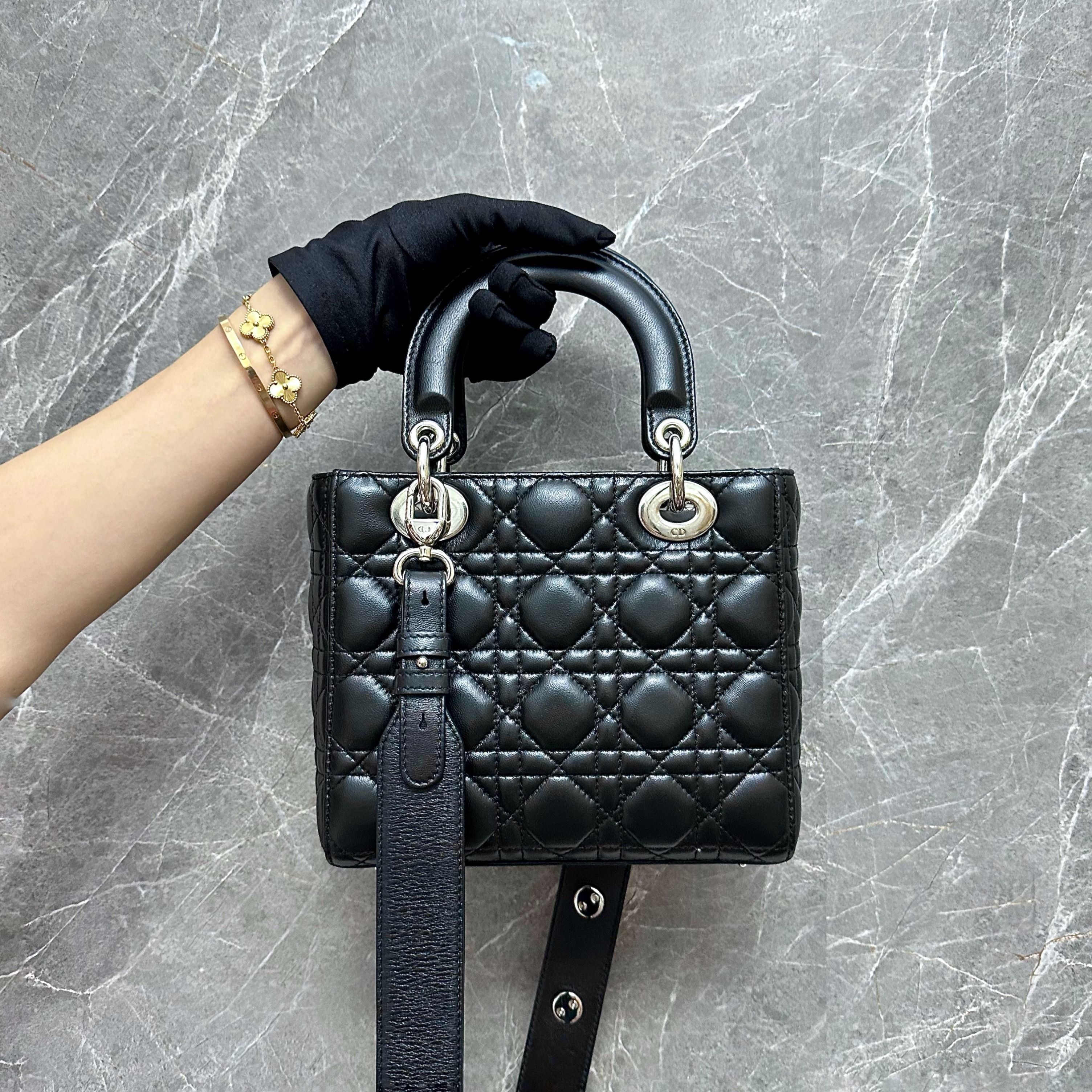 Dior Lady Small Lambskin Black Charm Badge SHW - Luxury Evermore
