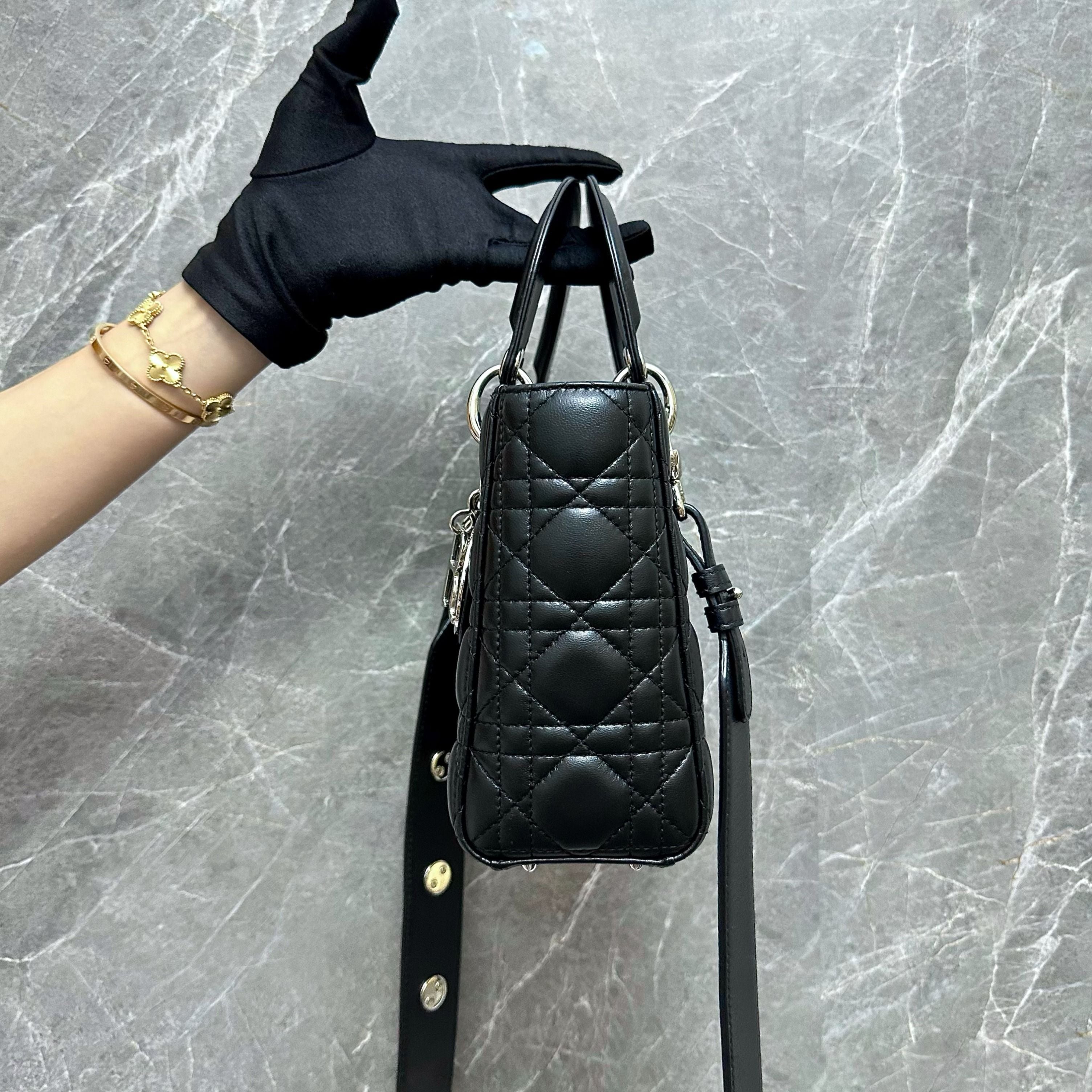 Dior Lady Small Lambskin Black Charm Badge SHW - Luxury Evermore