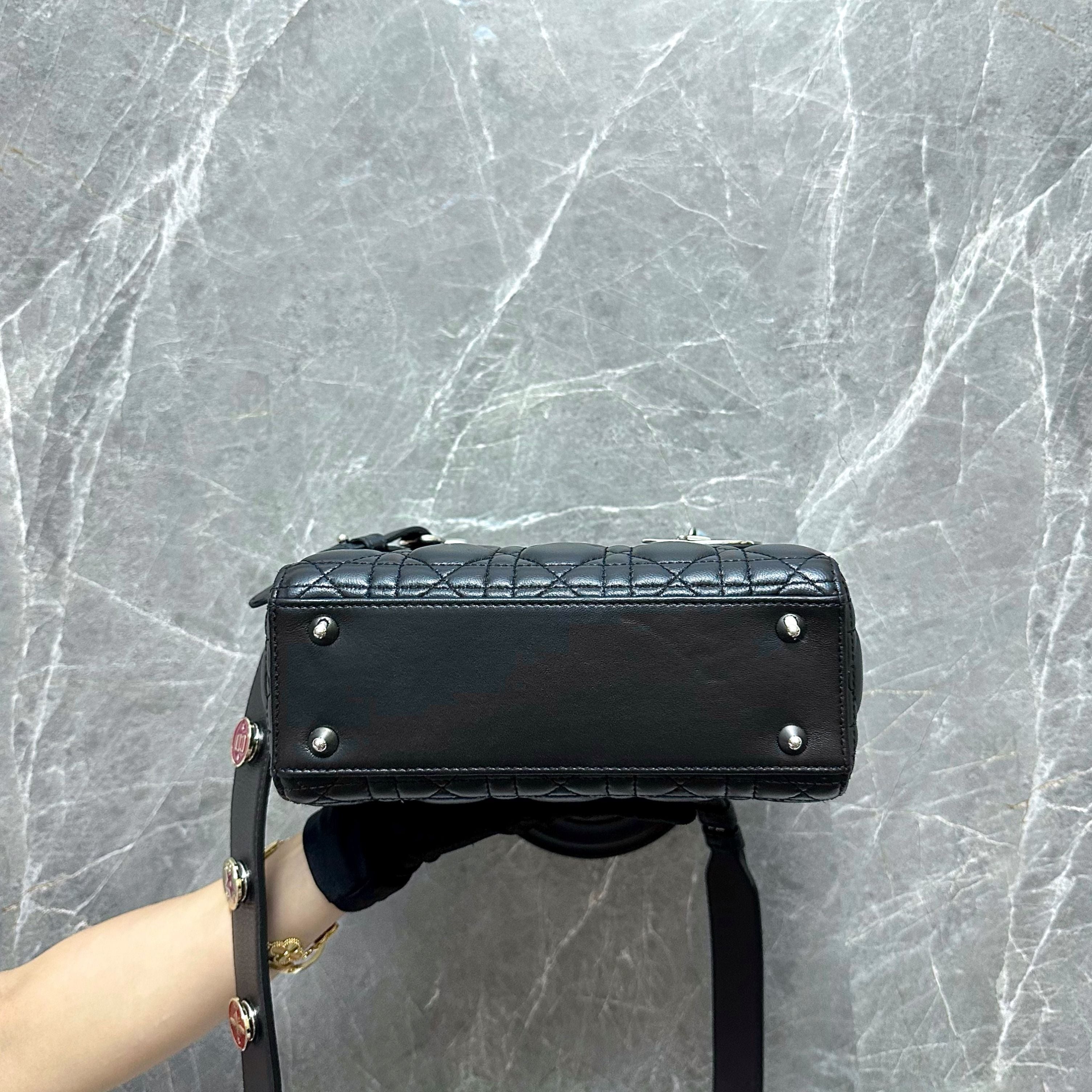 Dior Lady Small Lambskin Black Charm Badge SHW - Luxury Evermore