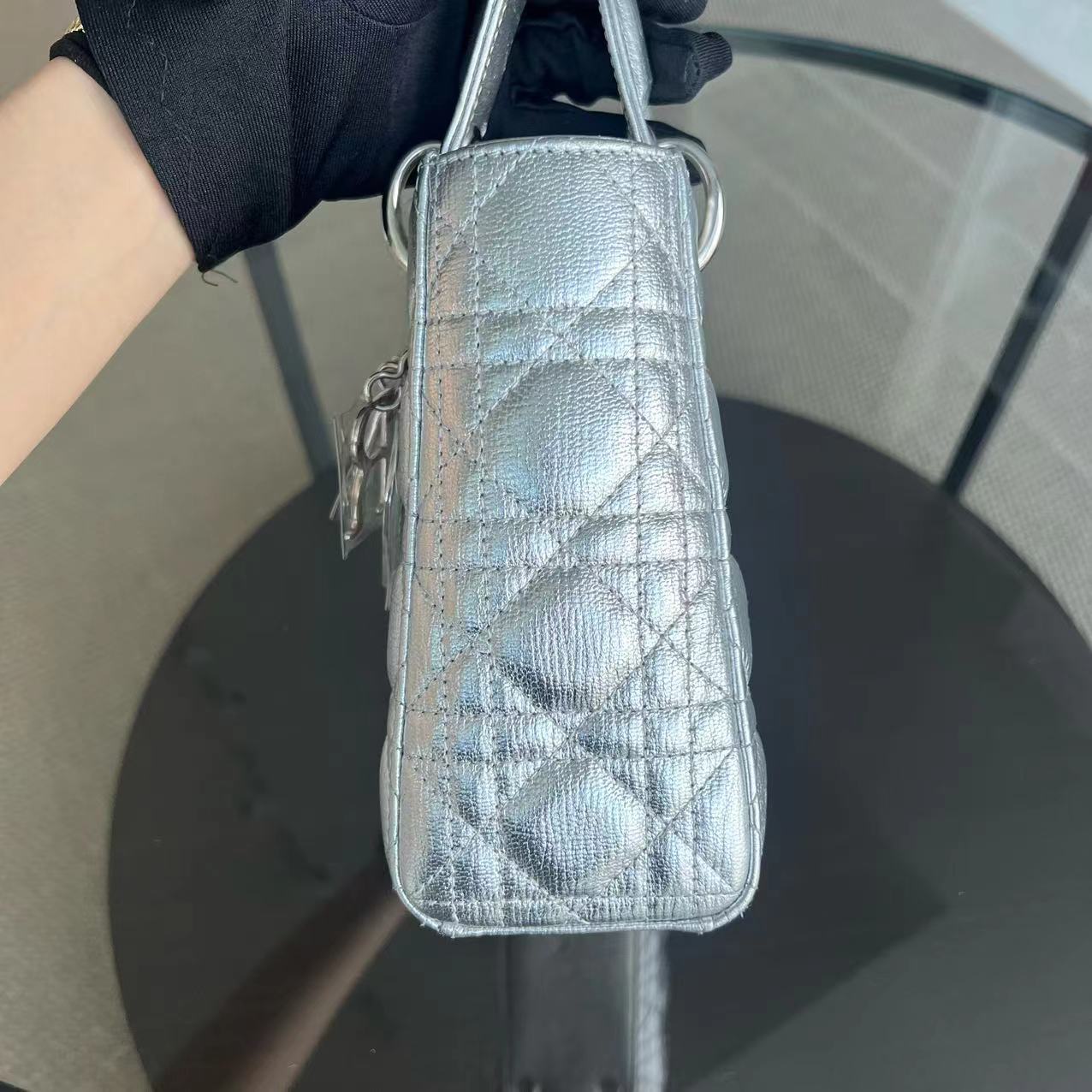 Dior Lady Small Metallic Calfskin Cannage ABC MyABC Silver Hardware - Luxury Evermore