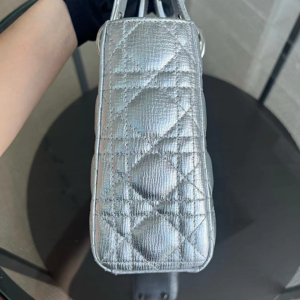 Dior Lady Small Metallic Calfskin Cannage ABC MyABC Silver Hardware - Luxury Evermore