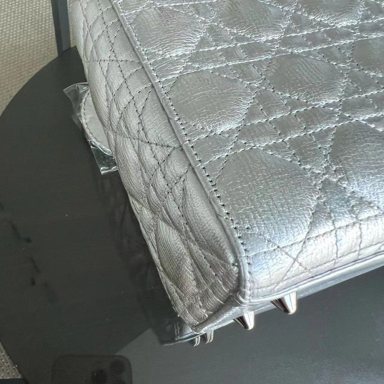 Dior Lady Small Metallic Calfskin Cannage ABC MyABC Silver Hardware - Luxury Evermore