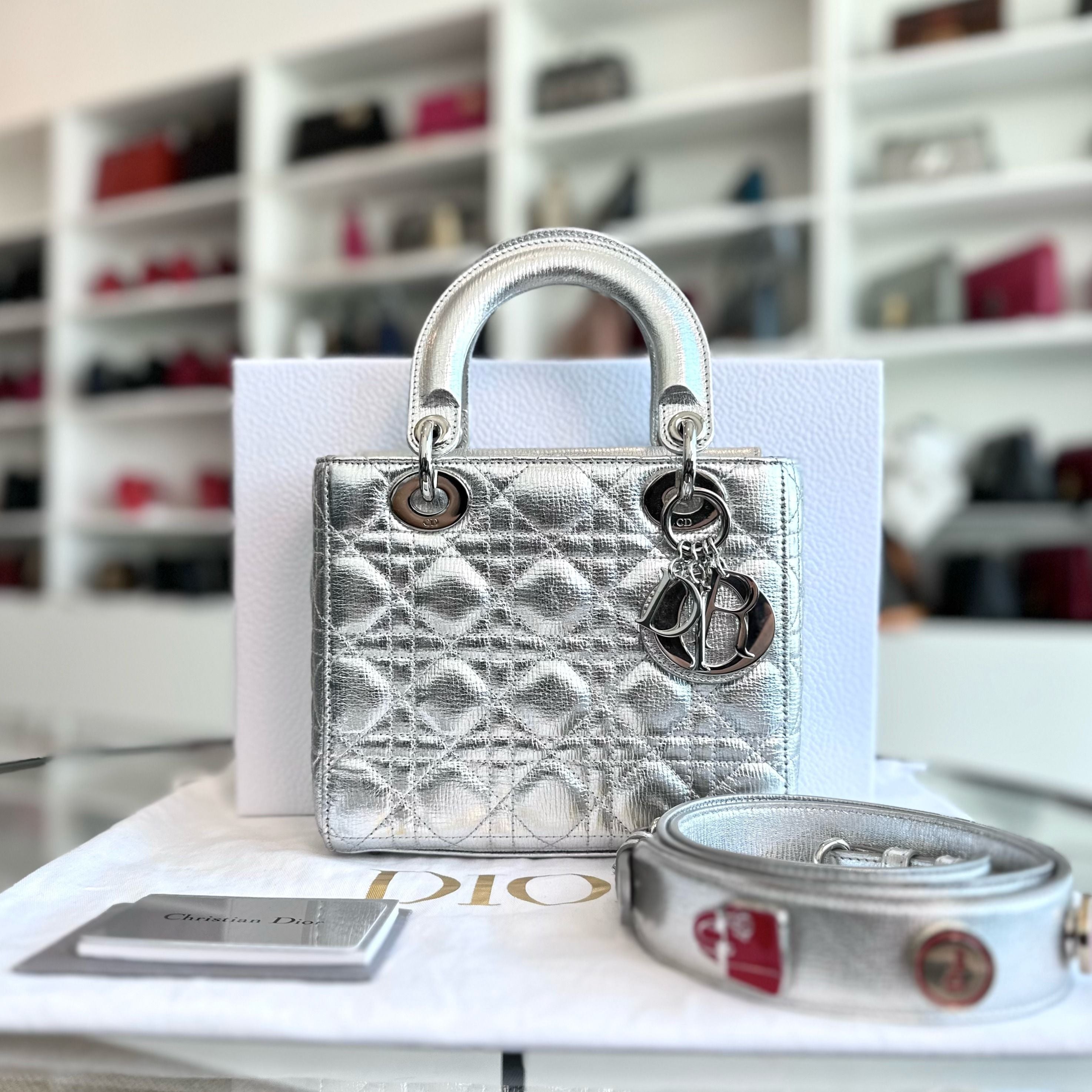 Dior Lady Small Metallic Silver Limited Edition Badge Charm ABC SHW - Luxury Evermore