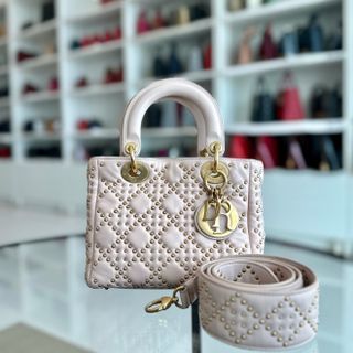 Dior Lady Small Studded Soft Lambskin Leather Sakura Pink GHW - Luxury Evermore