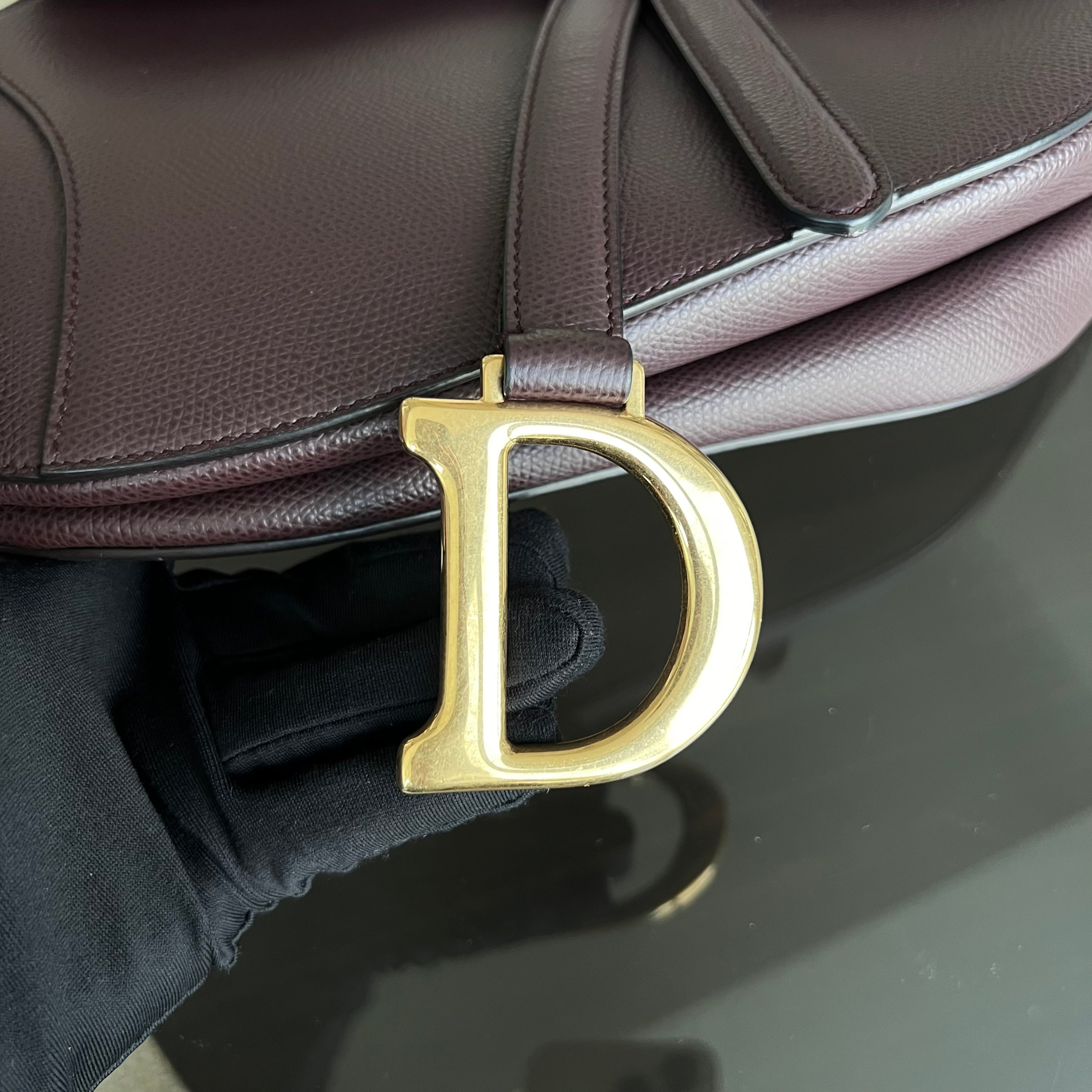 Dior Medium Saddle 25CM Grained Calfskin Burgundy Golden Hardware - Luxury Evermore
