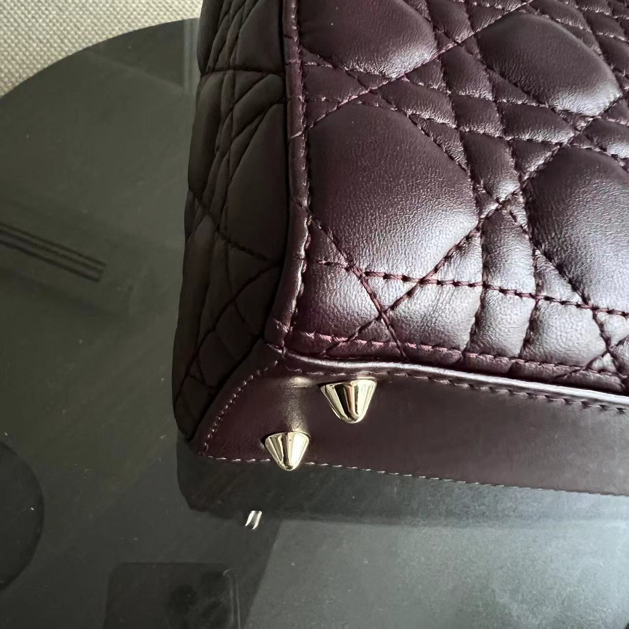Dior My Lady Small Cannage Lambskin Burgundy Red My ABC Charm Badge GHW - Luxury Evermore