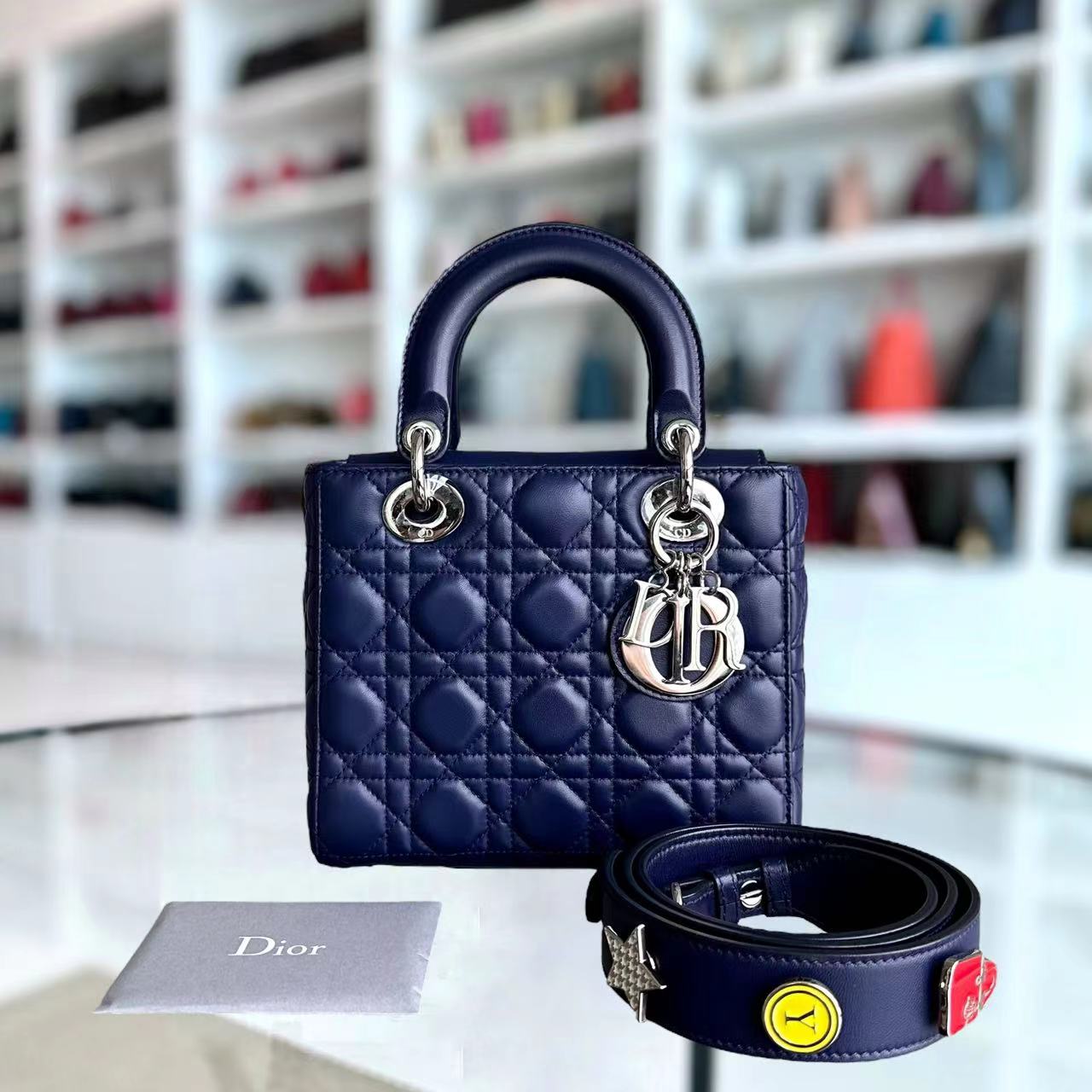 Dior My Lady Small Cannage Lambskin Dark Blue SHW - Luxury Evermore