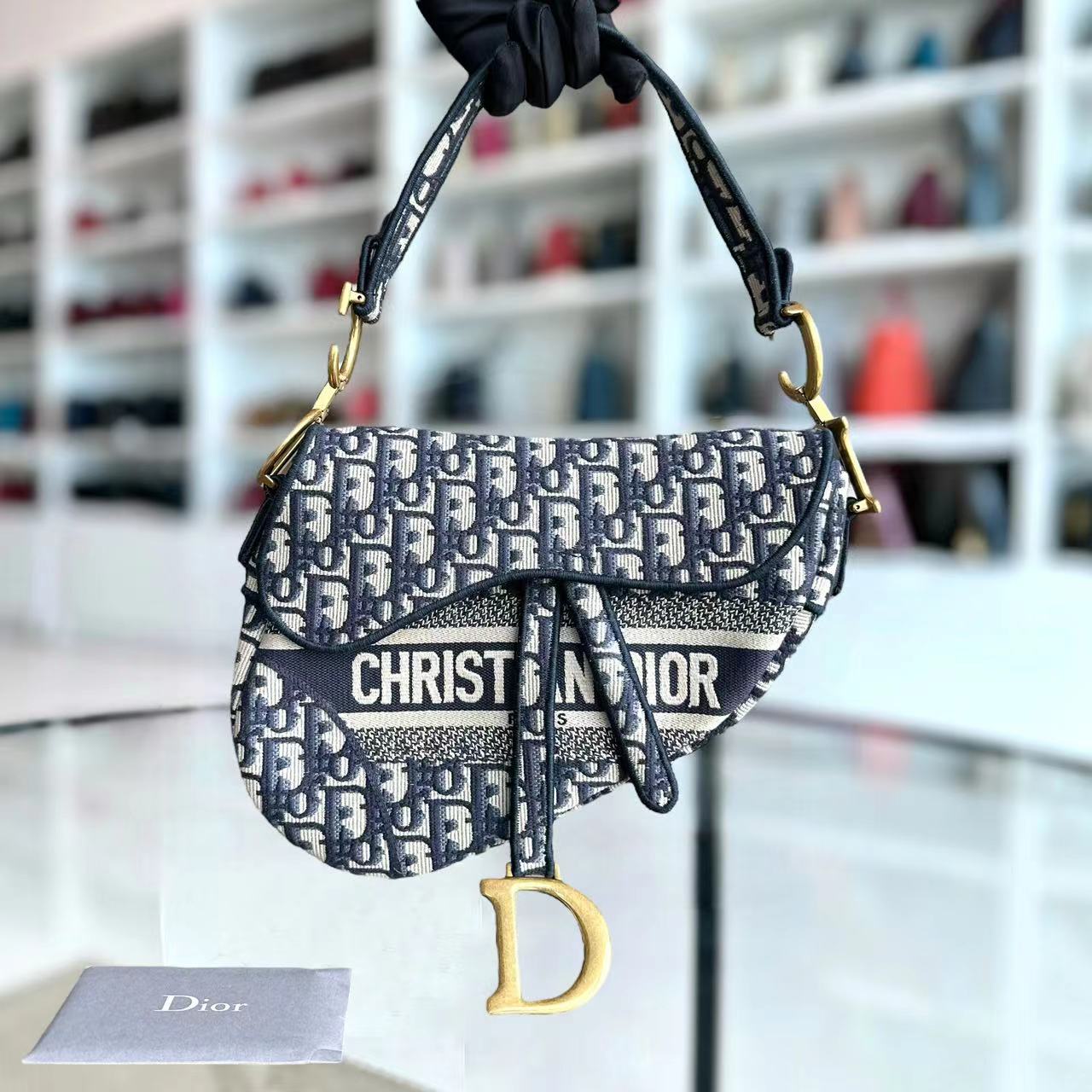Dior Saddle Medium Oblique Canvas Monogram Dark Blue Golden Hardware - Luxury Evermore