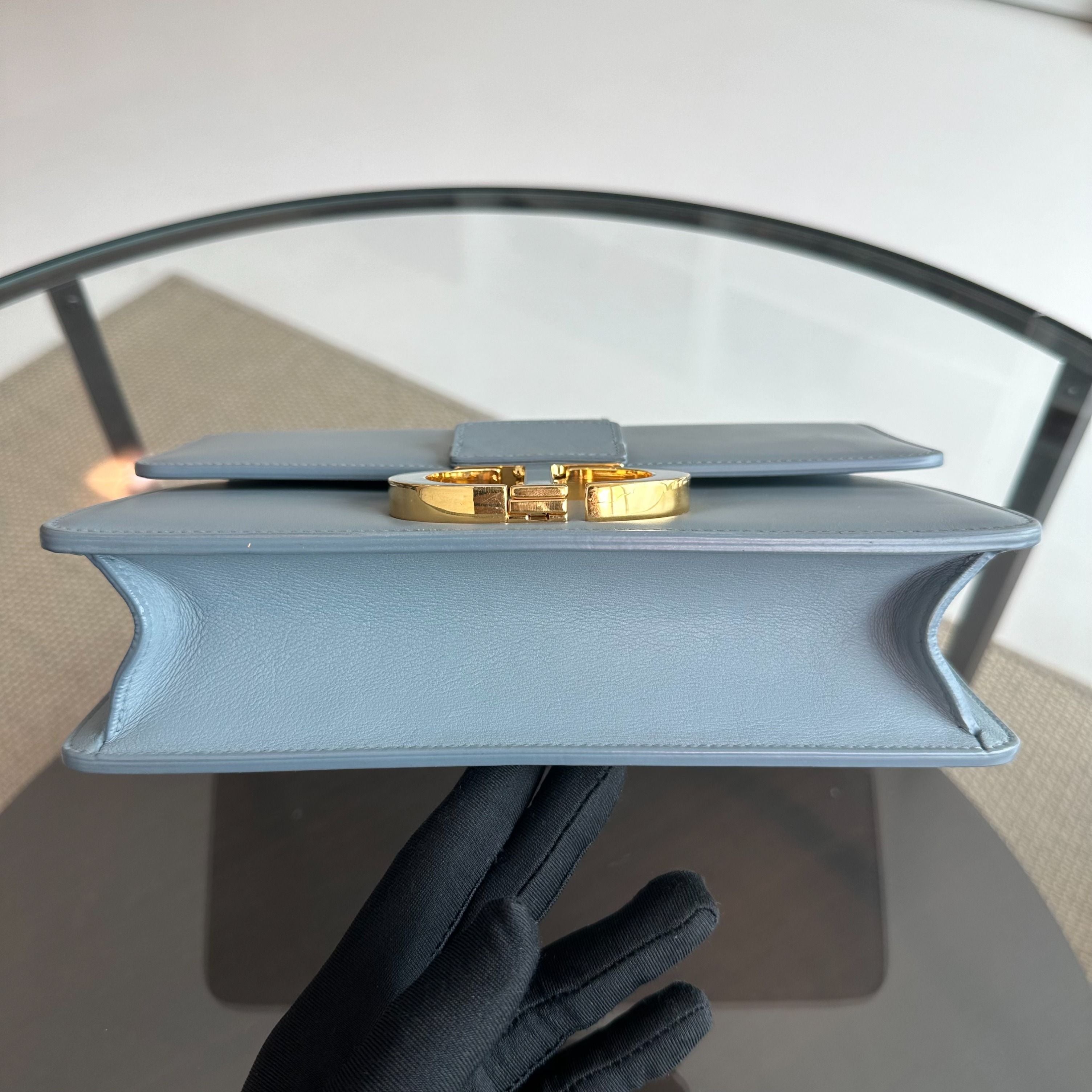 Montaigne 30 Calfskin Medium Haze Blue Shoulder Bag