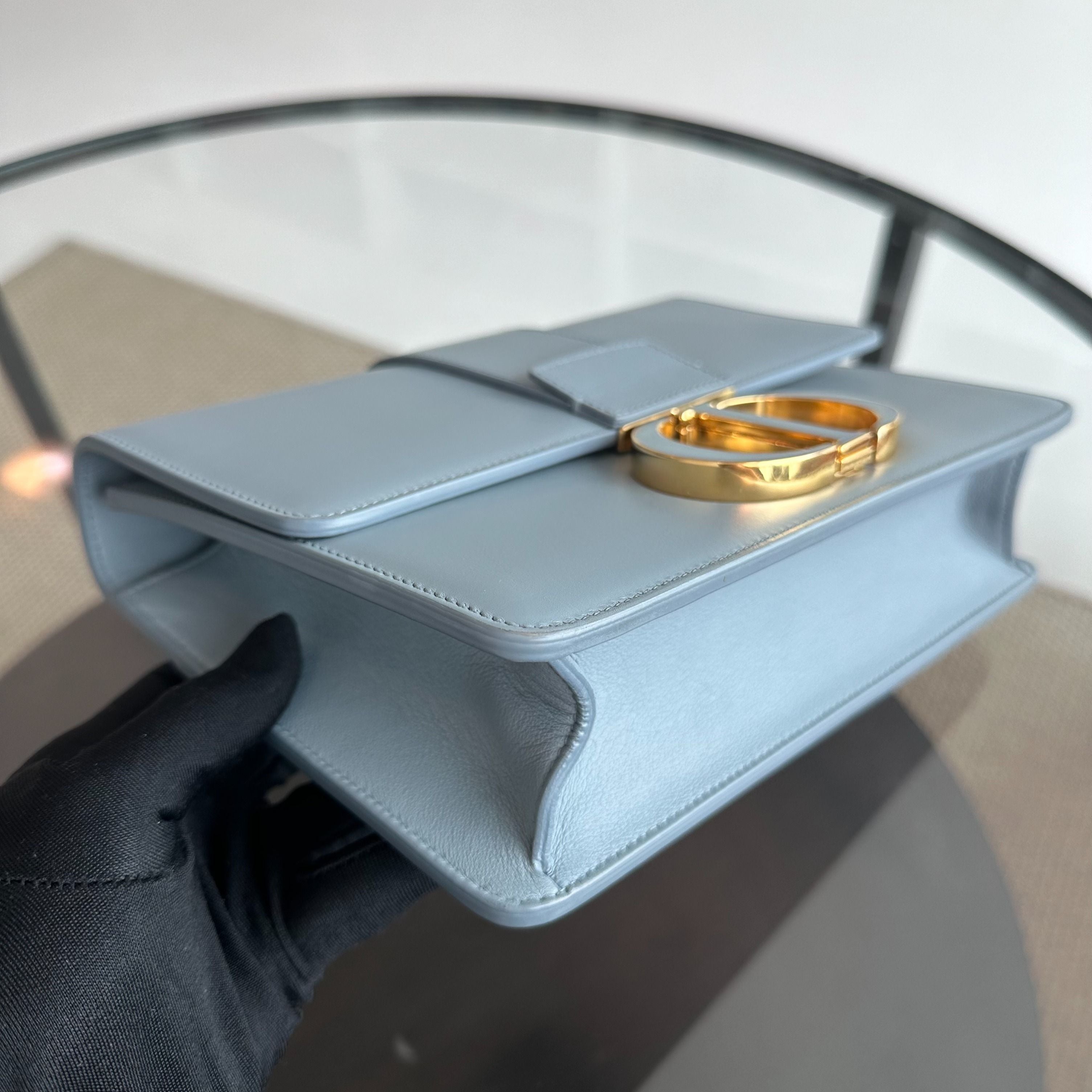 Montaigne 30 Calfskin Medium Haze Blue Shoulder Bag