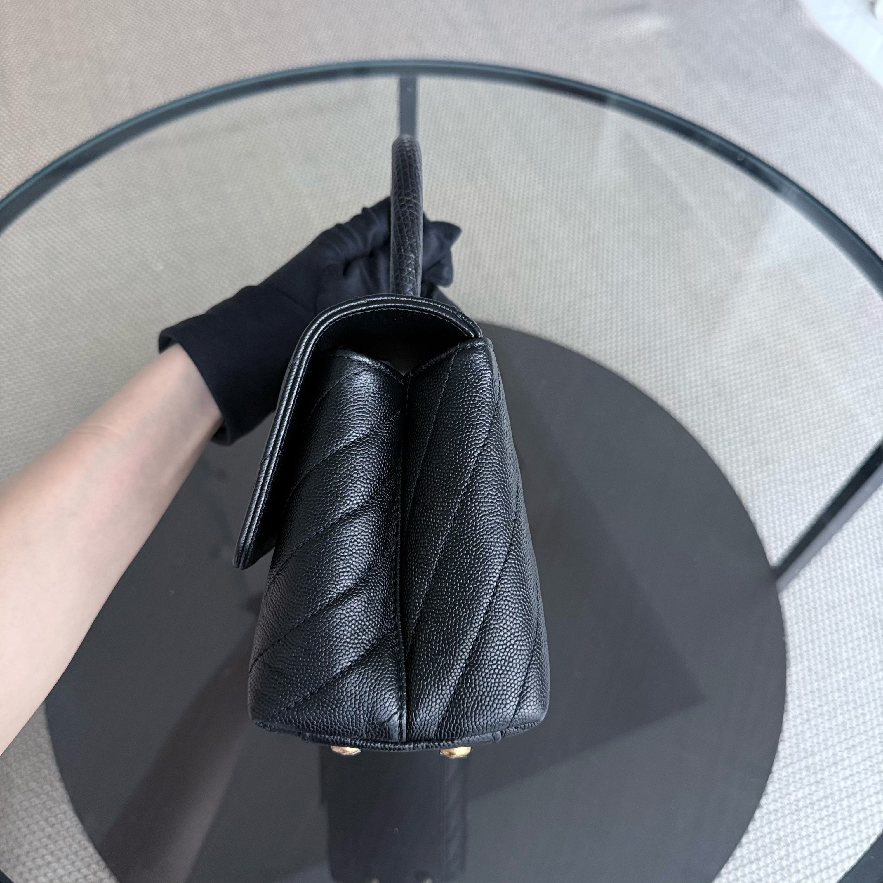 Chanel Coco Handle Small - Caviar Chevron Grained Calfskin Black Gold Hardware Series 26