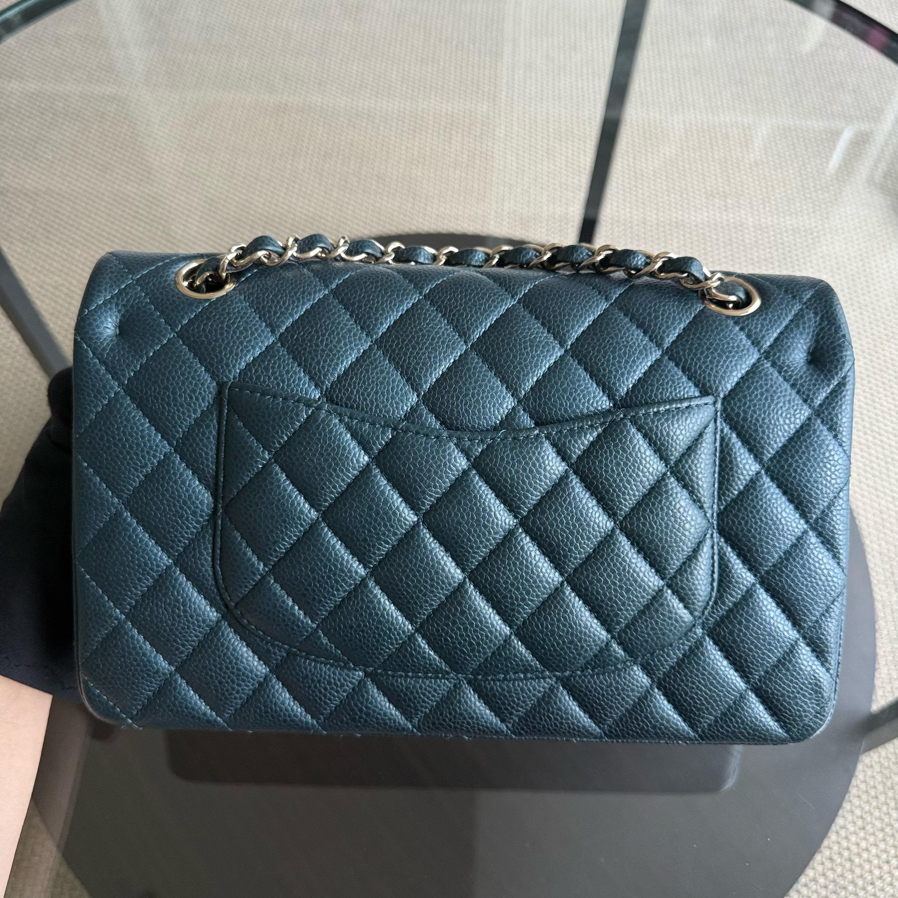 Chanel Classic Flap Medium - Caviar 25CM Quilted Iridescent Dark Blue Gold Hardware Series 25