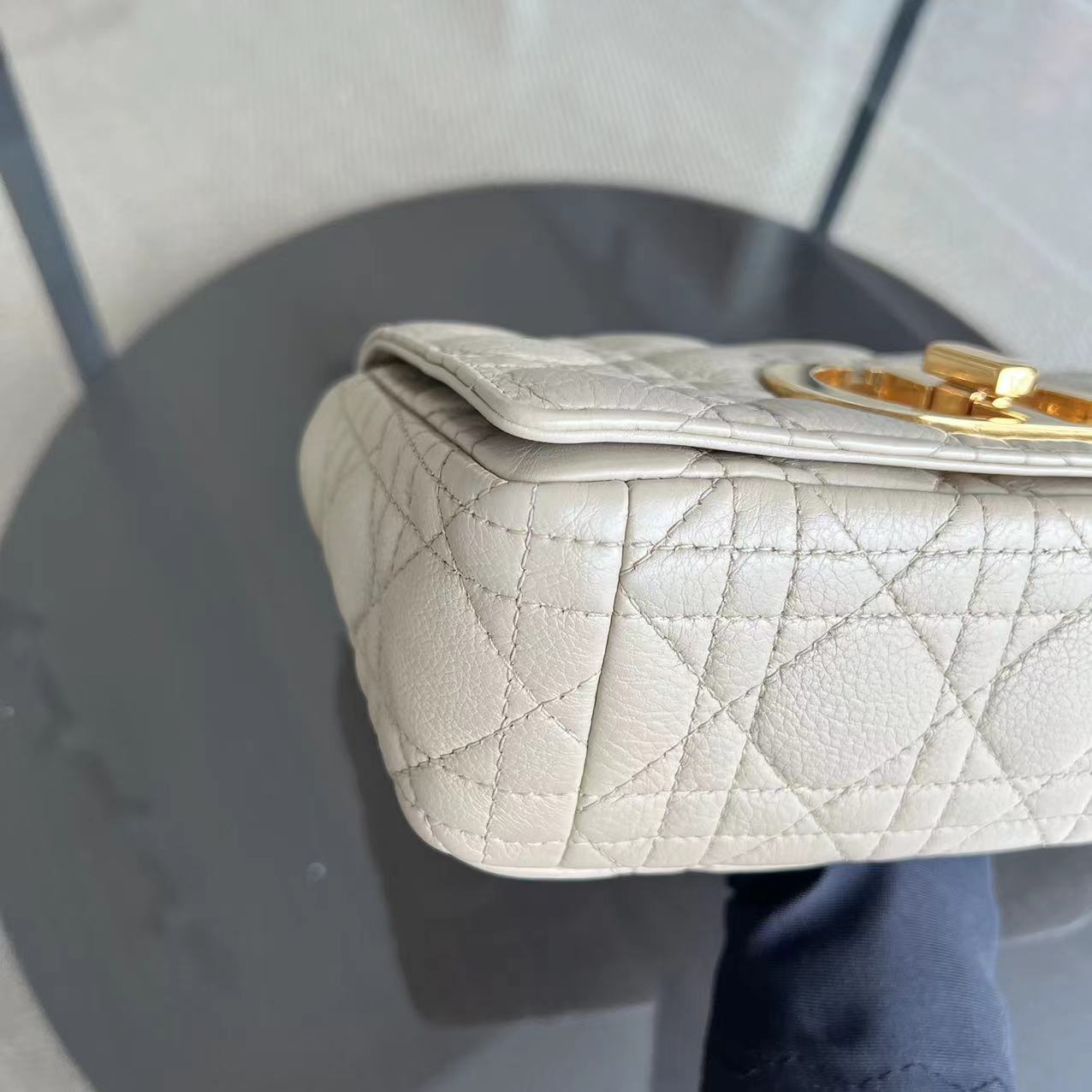 Dior Caro Small - Cannage Grained Calfskin Beige Golden Hardware