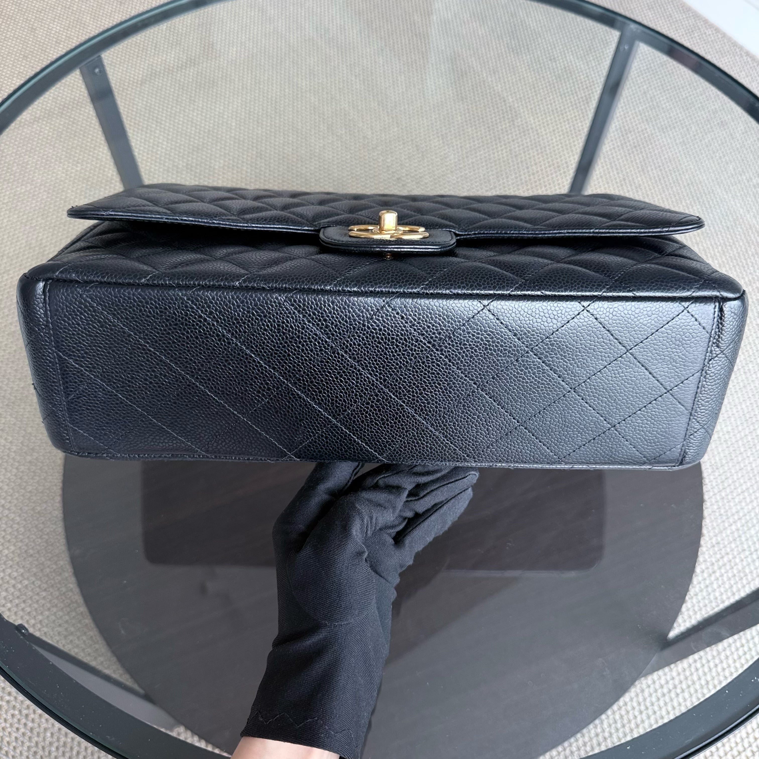 Chanel Classic Flap Maxi - Caviar Double Flap 33CM Quilted Black Gold Hardware Series 15